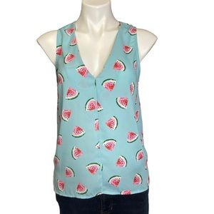 5/$25 EVERLY Watermelon Print V Neck High Low Tank Top Medium